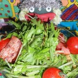水菜とカリカリベーコンの生姜サラダ